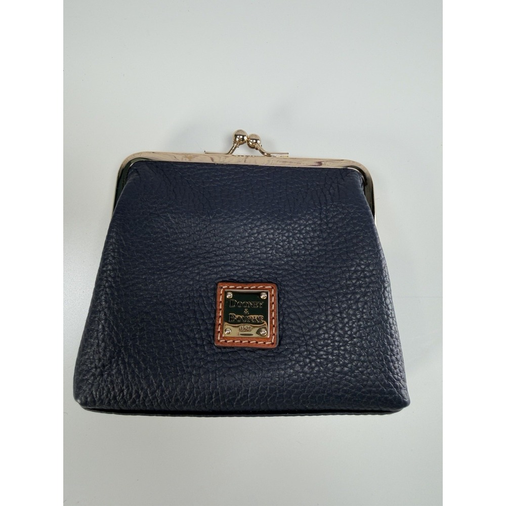 Dooney & Bourke Pebble Grain Midnight Blue Leather Large Framed Kiss-Lock Purse